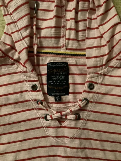 s'questo Damen Pullunder Kapuzen-Shirt gestreift Rosa Gr. 40/L