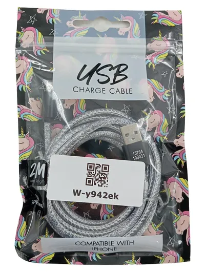 USB Ladekabel 2m Silber Glitzer iPhone kompatibel Lightning Kabel