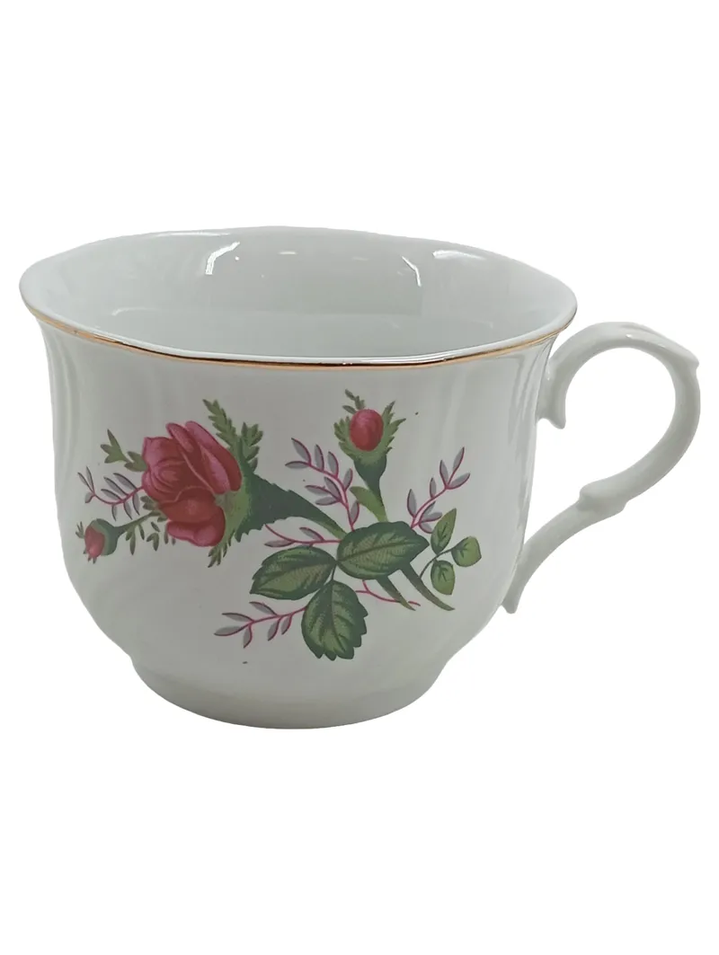 Domestic Victorian Rose Tasse Porzellan Weiß Rosenmuster Goldrand 200ml 1