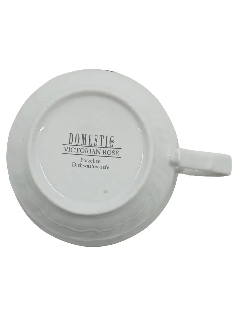 Domestic Victorian Rose Tasse Porzellan Weiß Rosenmuster Goldrand 200ml 2