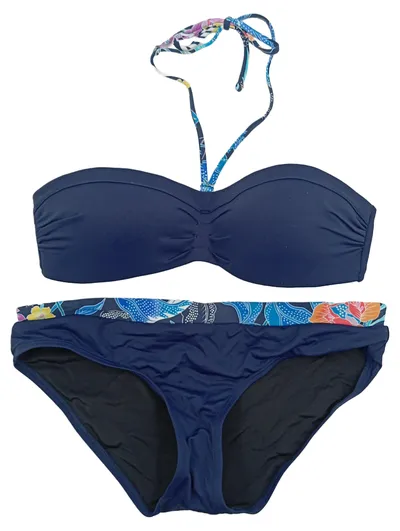 Schiesser Aqua Bikini Damen Neckholder Gr. 36A Blau Blumenmuster Bandeau