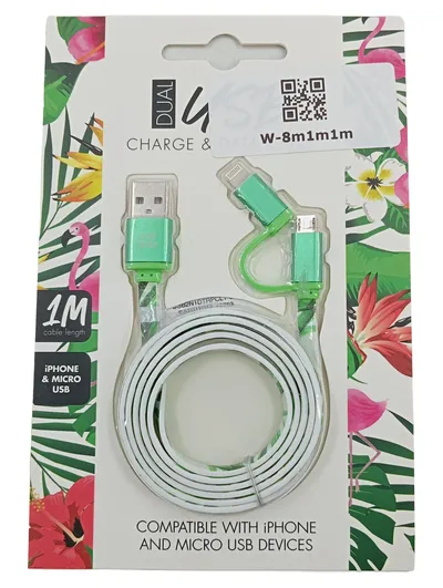 Dual USB Ladekabel Datenkabel 2in1 Lightning Micro USB 1m Grün