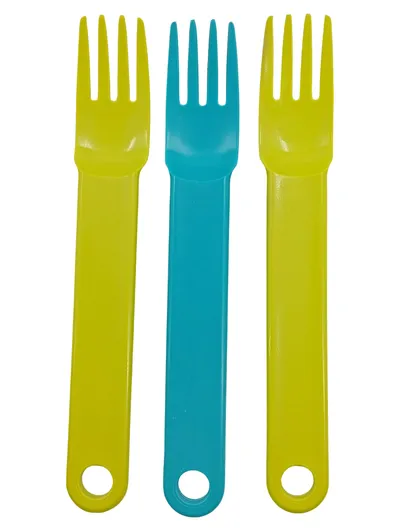Tupperware Kinderbesteck 3x Gabeln Gelb Türkis Kunststoff 16cm
