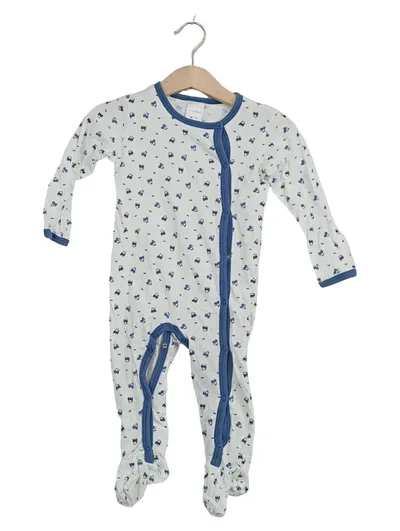 Schiesser Baby Schlafstrampler Einteiler Gr. 74 Weiß Blau Lokomotiv-Muster