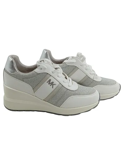 Michael Kors Damen Sneaker Low Weiß Silber Glitzer Keilabsatz Gr. 41