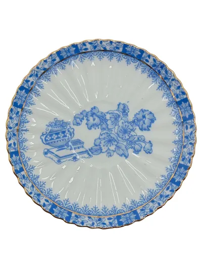 Tuppack Unterteller China Blau Tiefenfurt Porzellan Blumenmuster Vintage 14cm