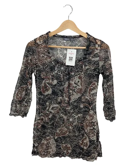 Mexx Damen Bluse Paisley Muster Gr. M Braun Schwarz Bohemian 3/4-Arm