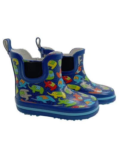 Kinder Gummistiefel Gr. 21 Blau Elefanten Muster Chelsea Kurzschaft