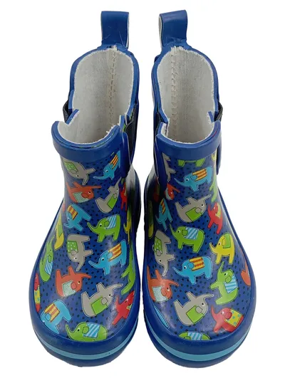 Kinder Gummistiefel Gr. 21 Blau Elefanten Muster Chelsea Kurzschaft