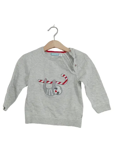 Obaïbi Pullover Gr. 80 Faultier Weihnachten Baby Strick Grau