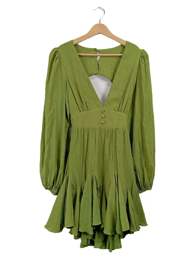 Hello Molly Kleid Damen Grün Gr. S Langarm Cut-Out Rüschen Minikleid
