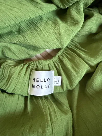 Hello Molly Kleid Damen Grün Gr. S Langarm Cut-Out Rüschen Minikleid