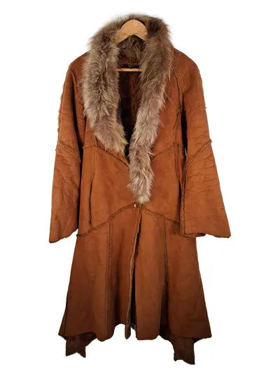 Occhi Neri Damen Wintermantel Pelzkragen Boho Gr. S Braun Lang