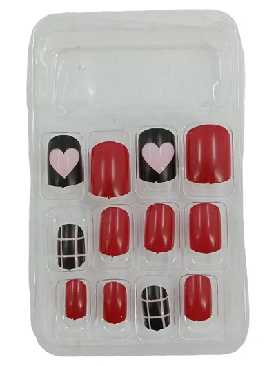 Sabrina Rudnik Cosmetics Design Nail Kunstnägel Set 12 Stück Rot Schwarz