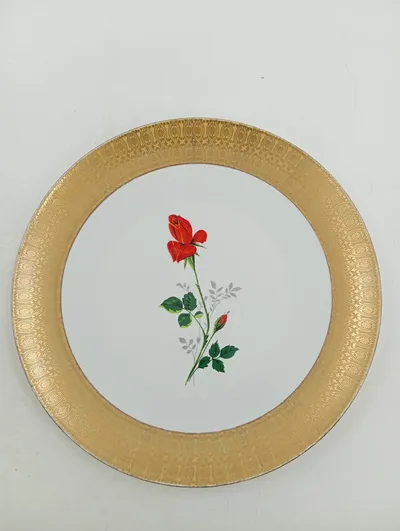 Bavaria Sammelteller Porzellan Rosenmotiv Goldrand 30,5 cm Vintage