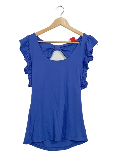 Livre Damen T-Shirt Gr. 36/S Blau Rüschenärmel Schleife Feminin