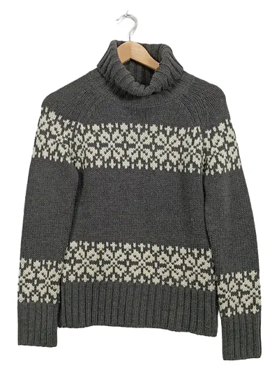 E.B. Company Damen Pullover Gr. M Grau Norwegermuster Rollkragen Strick