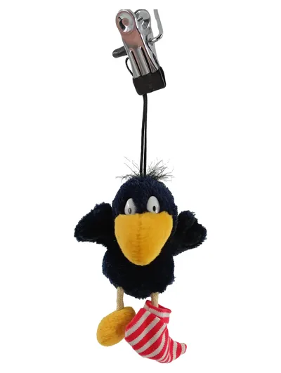 NICI Plüschtier Krähe Rabe blau mit Socke Anhänger Clip 12cm