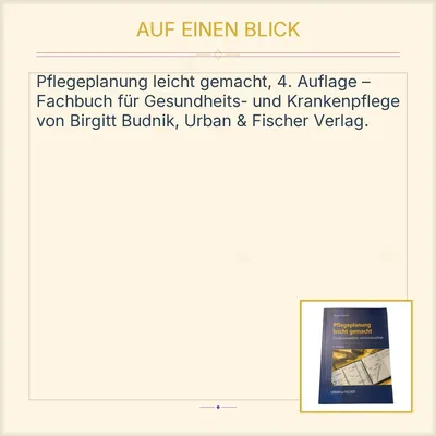 Pflegeplanung leicht gemacht Birgitt Budnik 4. Auflage Urban & Fischer Pflege