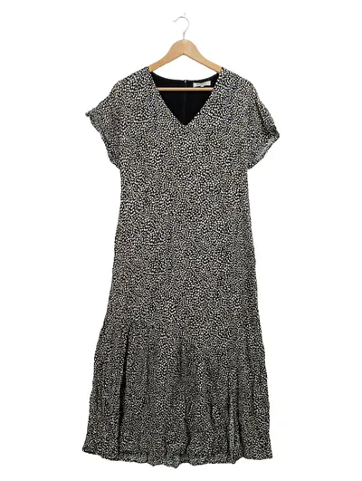 Sandwich Damen Freizeitkleid Gr. 40 Schwarz Gepunktet Viskose Midi