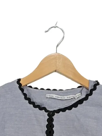 & Other Stories Damen Bluse Shirt Gr. 36/S Blau Leinen Wellenbesatz