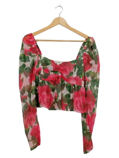 Miss Selfridge Damen Bluse Cropped Blumenmuster Mehrfarbig Gr. 36 S