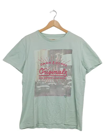 Jack & Jones Originals Herren T-Shirt Gr. M Mintgrün Print Baumwolle