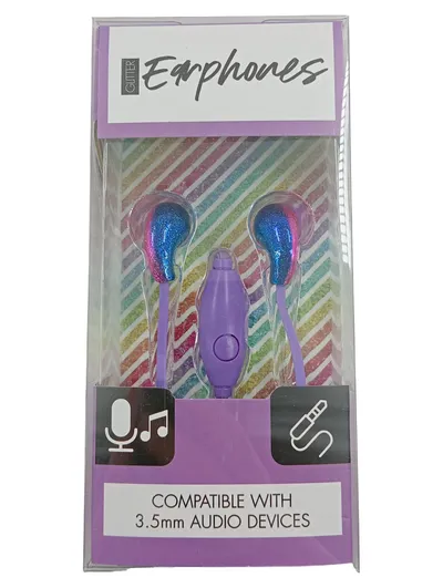 Glitter In-Ear Kopfhörer mit Mikrofon 3,5mm Klinke Lila Bunt Kabelgebunden