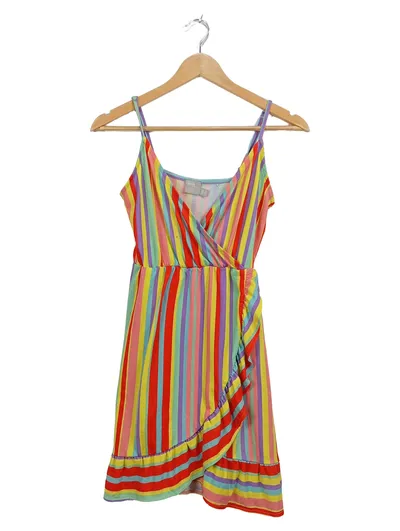 ASOS Damen Sommerkleid Wickelkleid Regenbogen Streifen Gr. 34/XS