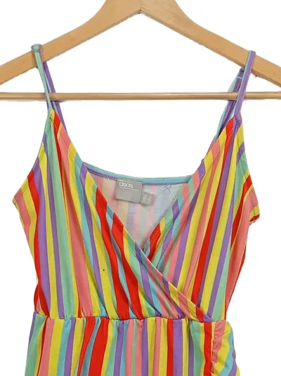 ASOS Damen Sommerkleid Wickelkleid Regenbogen Streifen Gr. 34/XS