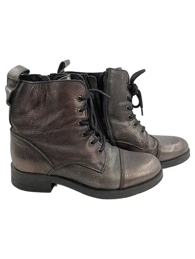 PRETTY LOVE Damen Schnürstiefelette Leder Silber Metallic Gr. 38 Combat Boots