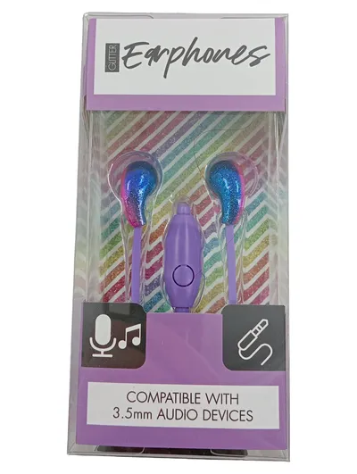Glitzer In-Ear Kopfhörer mit Mikrofon 3,5mm Klinke Regenbogen Lila