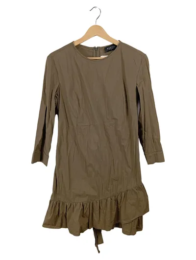 Mohito Damen Kleid Langarm Rüschen Saum Oliv Gr. 36 S Casual