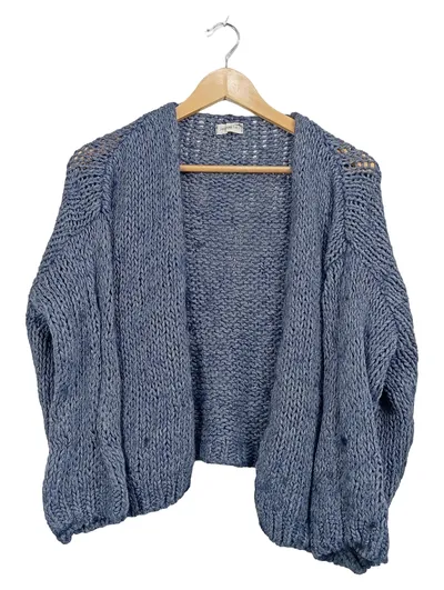 24colours Damen Strickjacke Cardigan Blau Gr. 36 S Grobstrick Alpaka Wolle