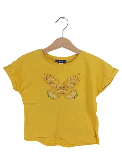 Okaïdi Mädchen T-Shirt Schmetterling Stickerei Pailletten Gr. 110 Gelb