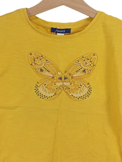 Okaïdi Mädchen T-Shirt Schmetterling Stickerei Pailletten Gr. 110 Gelb