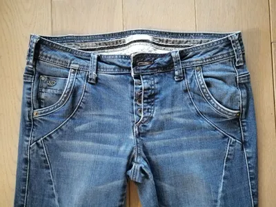NILE Damen Jeans Straight Leg Blau Größe S W28 36 Button-Fly Used Look
