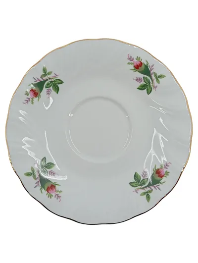 Domestic Victorian Rose Untertasse Unterteller Porzellan Weiß Rosenmuster