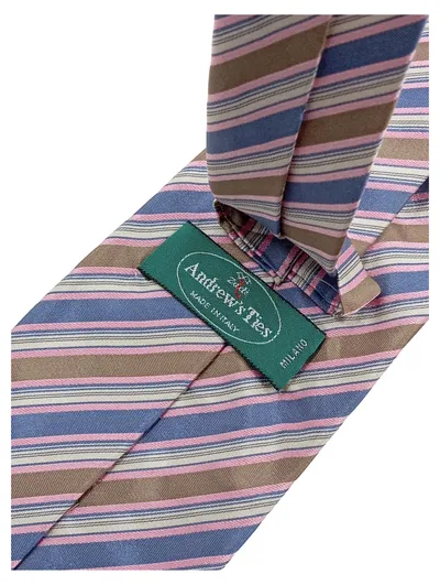 Andrew's Ties Herren Krawatte Seide gestreift Blau Rosa Braun Milano