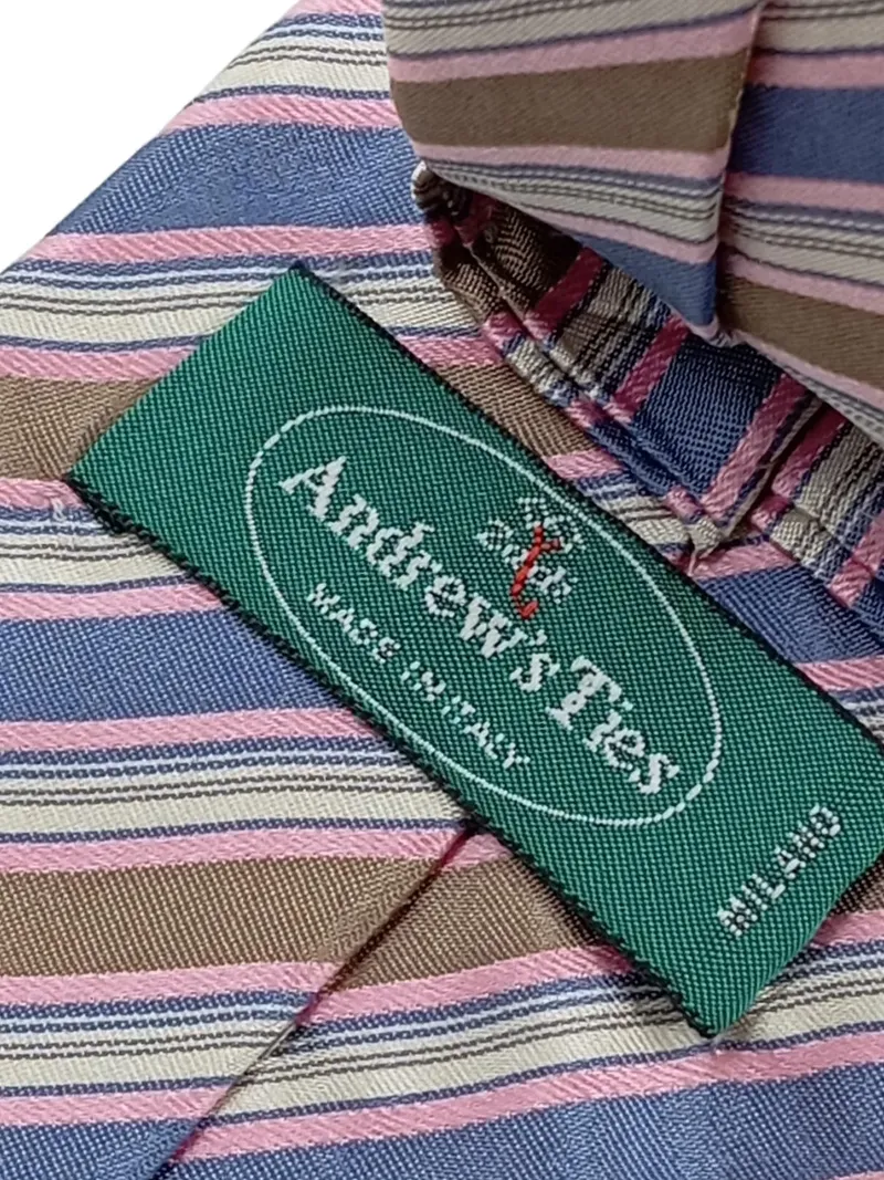 Andrew's Ties Herren Krawatte Seide gestreift Blau Rosa Braun Milano 3