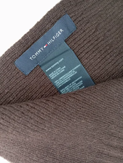 Tommy Hilfiger Herren Schal Braun 100% Lammwolle Rippstrick 180x29cm