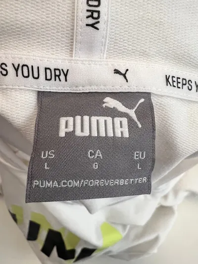 PUMA Damen Hoodie Kapuzenpullover Cropped Logo Print Weiß Gr. L