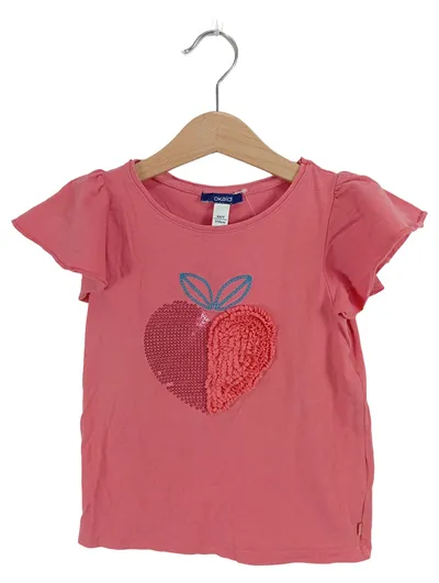 Okaïdi Mädchen T-Shirt Rosa Herz Pailletten Applikation Gr. 116