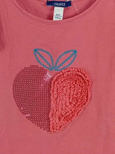 Okaïdi Mädchen T-Shirt Rosa Herz Pailletten Applikation Gr. 116