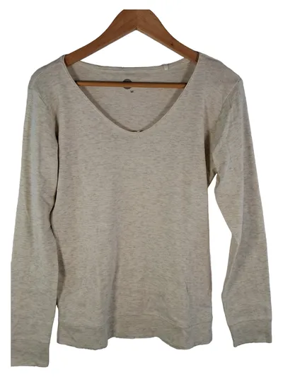 ever.me Damen Langarmshirt V-Ausschnitt Gr. M Beige Meliert Basic