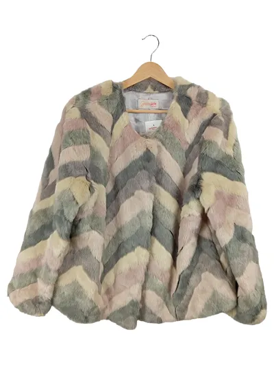 Janaina Fashion Kunstpelzjacke Damen Gr. 44 Mehrfarbig Chevron Faux Fur