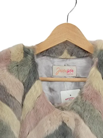 Janaina Fashion Kunstpelzjacke Damen Gr. 44 Mehrfarbig Chevron Faux Fur
