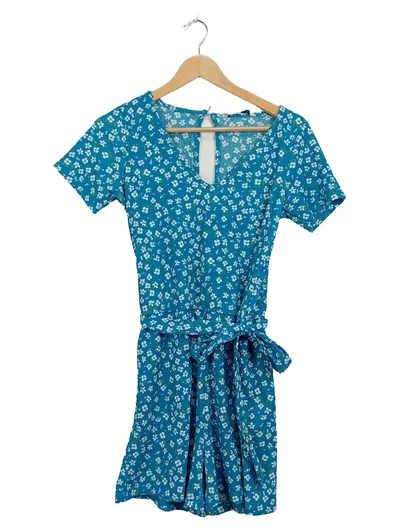 LCW Casual Damen Jumpsuit Blumenmuster Türkis Gr. XS Kurzarm