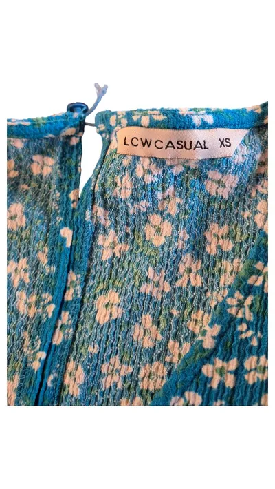 LCW Casual Damen Jumpsuit Blumenmuster Türkis Gr. XS Kurzarm