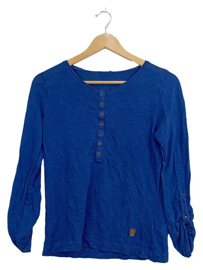 Massimo Dutti Langarmshirt Henley Damen Gr. M Blau Leinen